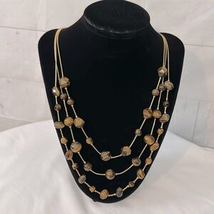 Talbots Gold Tone Semiprecious 3 Strand Tigers Eye Faceted Bead Necklace